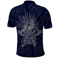 Odin Silhouette with Raven and Valknut Polo Shirt Nordic Mythology Line Art Illustration