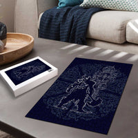 Odin Silhouette with Raven and Valknut Puzzle Nordic Mythology Line Art Illustration