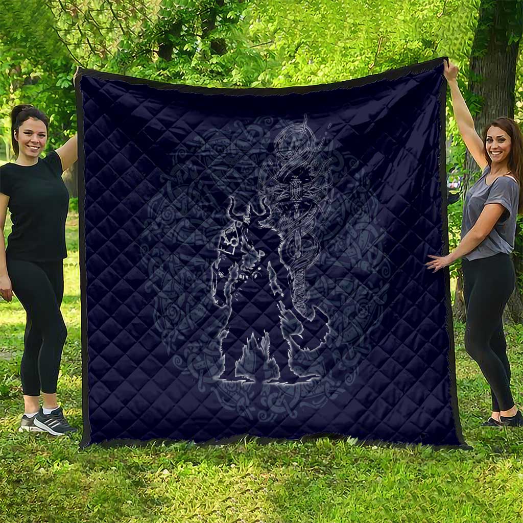 Odin Silhouette with Raven and Valknut Quilt Nordic Mythology Line Art Illustration