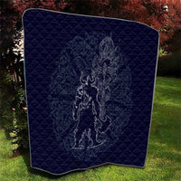 Odin Silhouette with Raven and Valknut Quilt Nordic Mythology Line Art Illustration