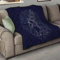Odin Silhouette with Raven and Valknut Quilt Nordic Mythology Line Art Illustration