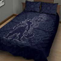 Odin Silhouette with Raven and Valknut Quilt Bed Set Nordic Mythology Line Art Illustration