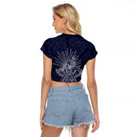 Odin Silhouette with Raven and Valknut Raglan Cropped T Shirt Nordic Mythology Line Art Illustration