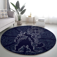 Odin Silhouette with Raven and Valknut Round Carpet Nordic Mythology Line Art Illustration