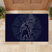 Odin Silhouette with Raven and Valknut Rubber Doormat Nordic Mythology Line Art Illustration