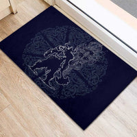 Odin Silhouette with Raven and Valknut Rubber Doormat Nordic Mythology Line Art Illustration