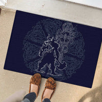 Odin Silhouette with Raven and Valknut Rubber Doormat Nordic Mythology Line Art Illustration