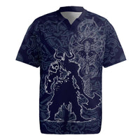 Odin Silhouette with Raven and Valknut Rugby Jersey Nordic Mythology Line Art Illustration