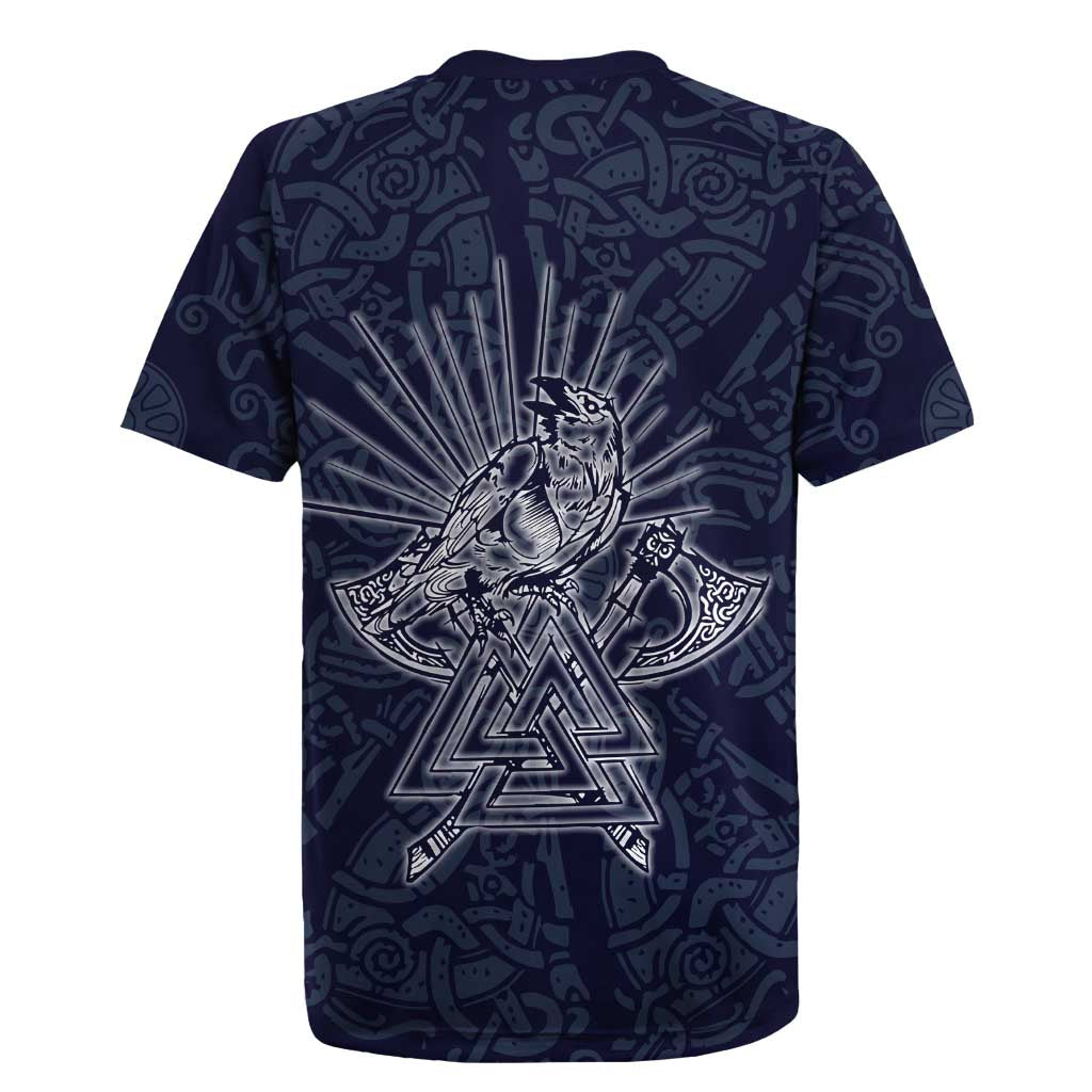 Odin Silhouette with Raven and Valknut Rugby Jersey Nordic Mythology Line Art Illustration