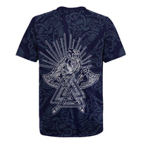 Odin Silhouette with Raven and Valknut Rugby Jersey Nordic Mythology Line Art Illustration