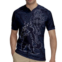 Odin Silhouette with Raven and Valknut Rugby Jersey Nordic Mythology Line Art Illustration