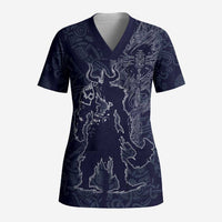 Odin Silhouette with Raven and Valknut Scrub Top Nordic Mythology Line Art Illustration