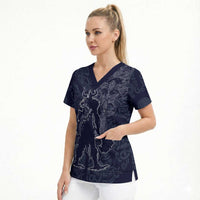 Odin Silhouette with Raven and Valknut Scrub Top Nordic Mythology Line Art Illustration