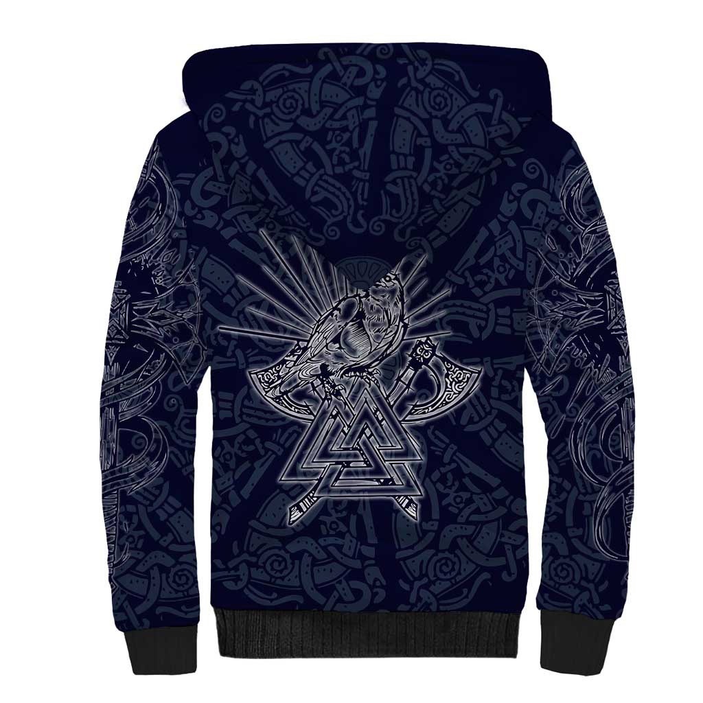 Odin Silhouette with Raven and Valknut Sherpa Hoodie Nordic Mythology Line Art Illustration