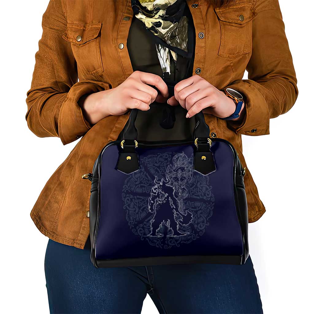 Odin Silhouette with Raven and Valknut Shoulder Handbag Nordic Mythology Line Art Illustration