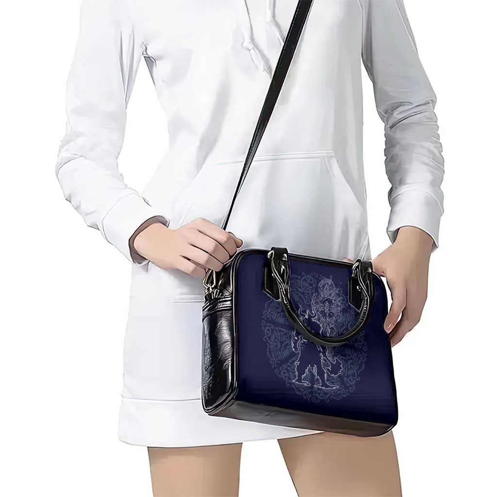 Odin Silhouette with Raven and Valknut Shoulder Handbag Nordic Mythology Line Art Illustration