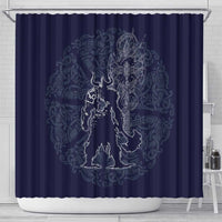 Odin Silhouette with Raven and Valknut Shower Curtain Nordic Mythology Line Art Illustration