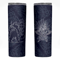 Odin Silhouette with Raven and Valknut Skinny Tumbler Nordic Mythology Line Art Illustration