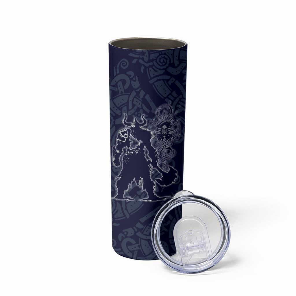 Odin Silhouette with Raven and Valknut Skinny Tumbler Nordic Mythology Line Art Illustration