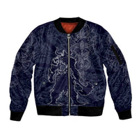 Odin Silhouette with Raven and Valknut Sleeve Zip Bomber Jacket Nordic Mythology Line Art Illustration