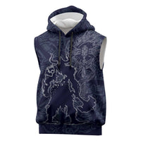 Odin Silhouette with Raven and Valknut Sleeveless Hoodie Nordic Mythology Line Art Illustration