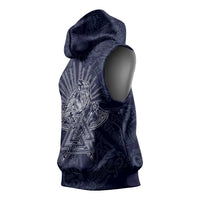 Odin Silhouette with Raven and Valknut Sleeveless Hoodie Nordic Mythology Line Art Illustration