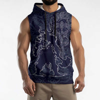 Odin Silhouette with Raven and Valknut Sleeveless Hoodie Nordic Mythology Line Art Illustration