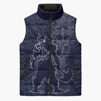 Odin Silhouette with Raven and Valknut Sleeveless Puffer Jacket Nordic Mythology Line Art Illustration
