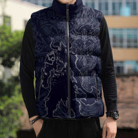 Odin Silhouette with Raven and Valknut Sleeveless Puffer Jacket Nordic Mythology Line Art Illustration