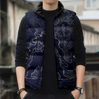 Odin Silhouette with Raven and Valknut Sleeveless Puffer Jacket Nordic Mythology Line Art Illustration