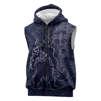 Odin Silhouette with Raven and Valknut Sleeveless Zip Hoodie Nordic Mythology Line Art Illustration