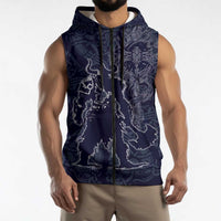 Odin Silhouette with Raven and Valknut Sleeveless Zip Hoodie Nordic Mythology Line Art Illustration