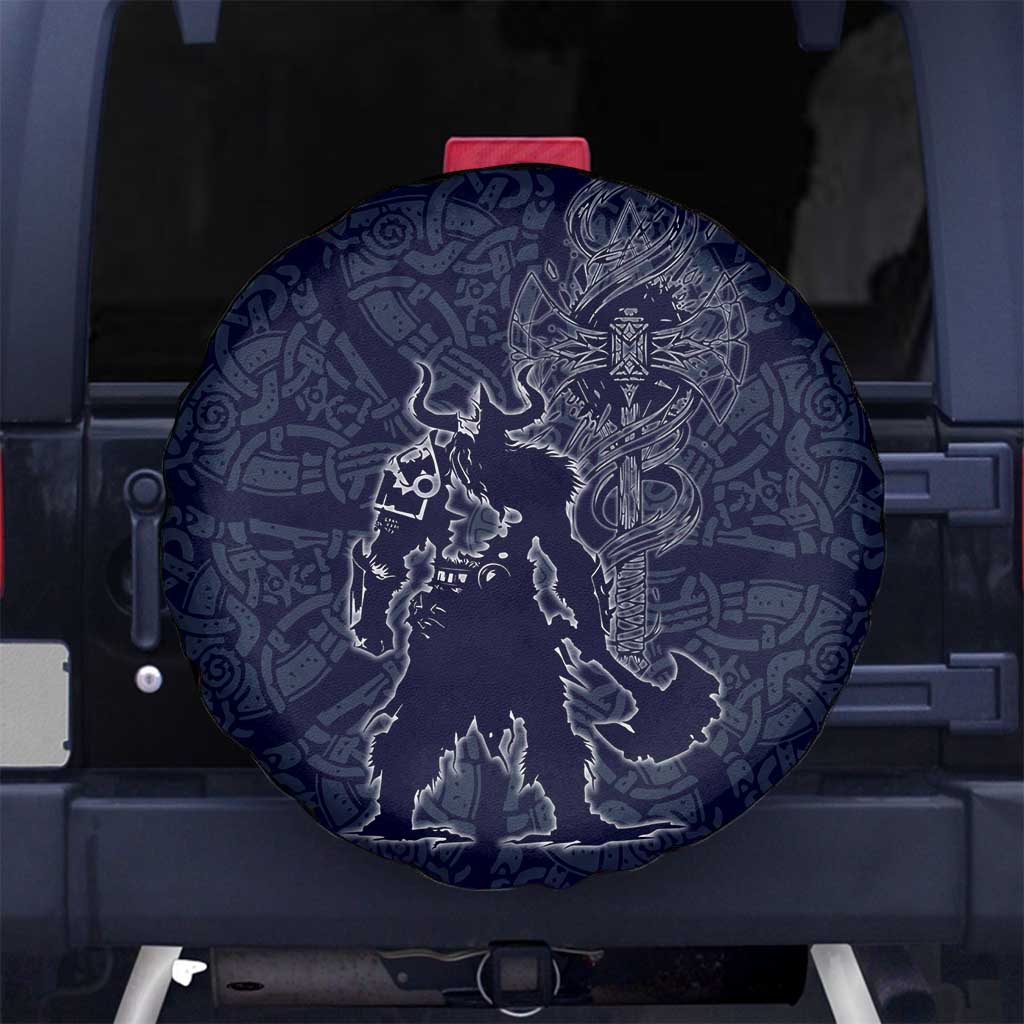Odin Silhouette with Raven and Valknut Spare Tire Cover Nordic Mythology Line Art Illustration