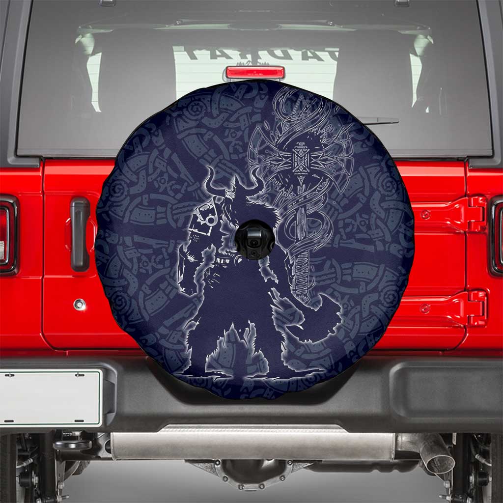 Odin Silhouette with Raven and Valknut Spare Tire Cover Nordic Mythology Line Art Illustration
