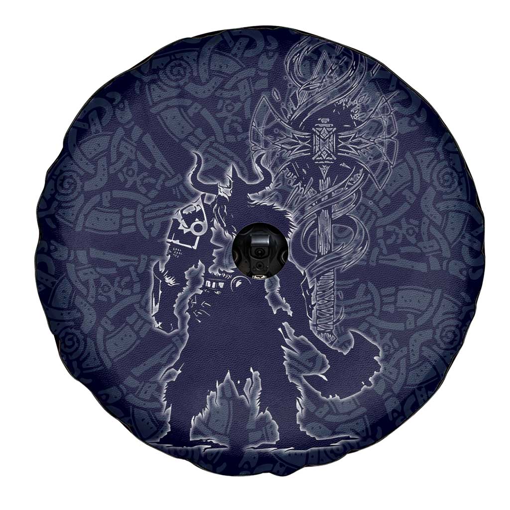 Odin Silhouette with Raven and Valknut Spare Tire Cover Nordic Mythology Line Art Illustration