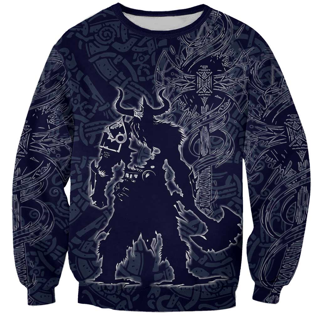 Odin Silhouette with Raven and Valknut Sweatshirt Nordic Mythology Line Art Illustration