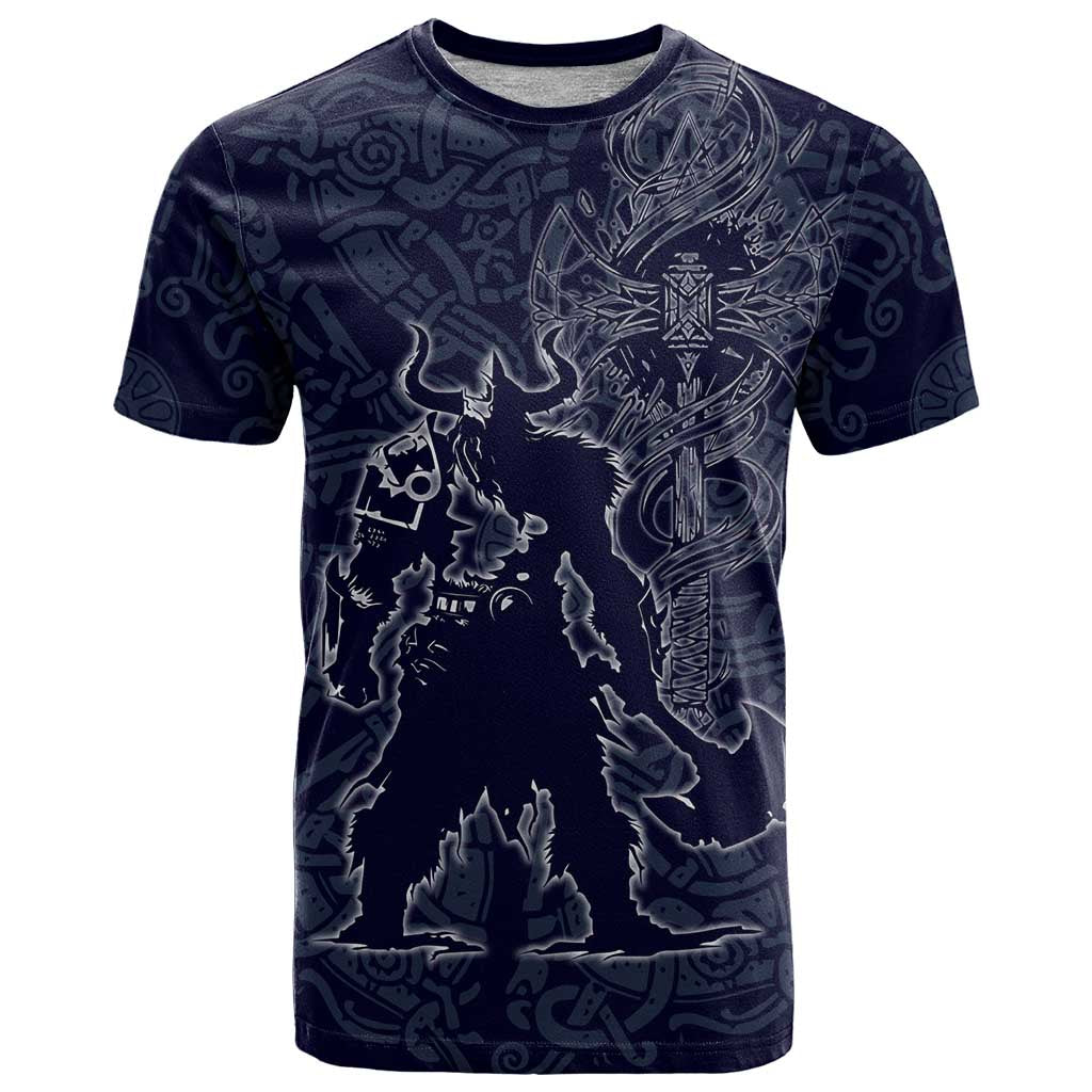 Odin Silhouette with Raven and Valknut T Shirt Nordic Mythology Line Art Illustration