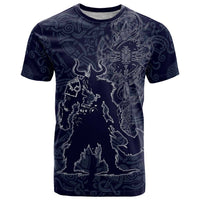 Odin Silhouette with Raven and Valknut T Shirt Nordic Mythology Line Art Illustration