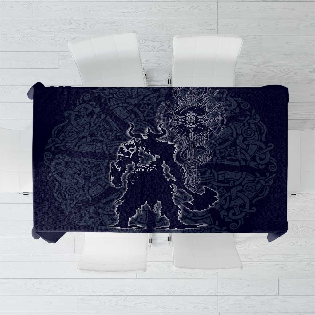 Odin Silhouette with Raven and Valknut Tablecloth Nordic Mythology Line Art Illustration