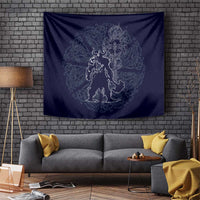 Odin Silhouette with Raven and Valknut Tapestry Nordic Mythology Line Art Illustration