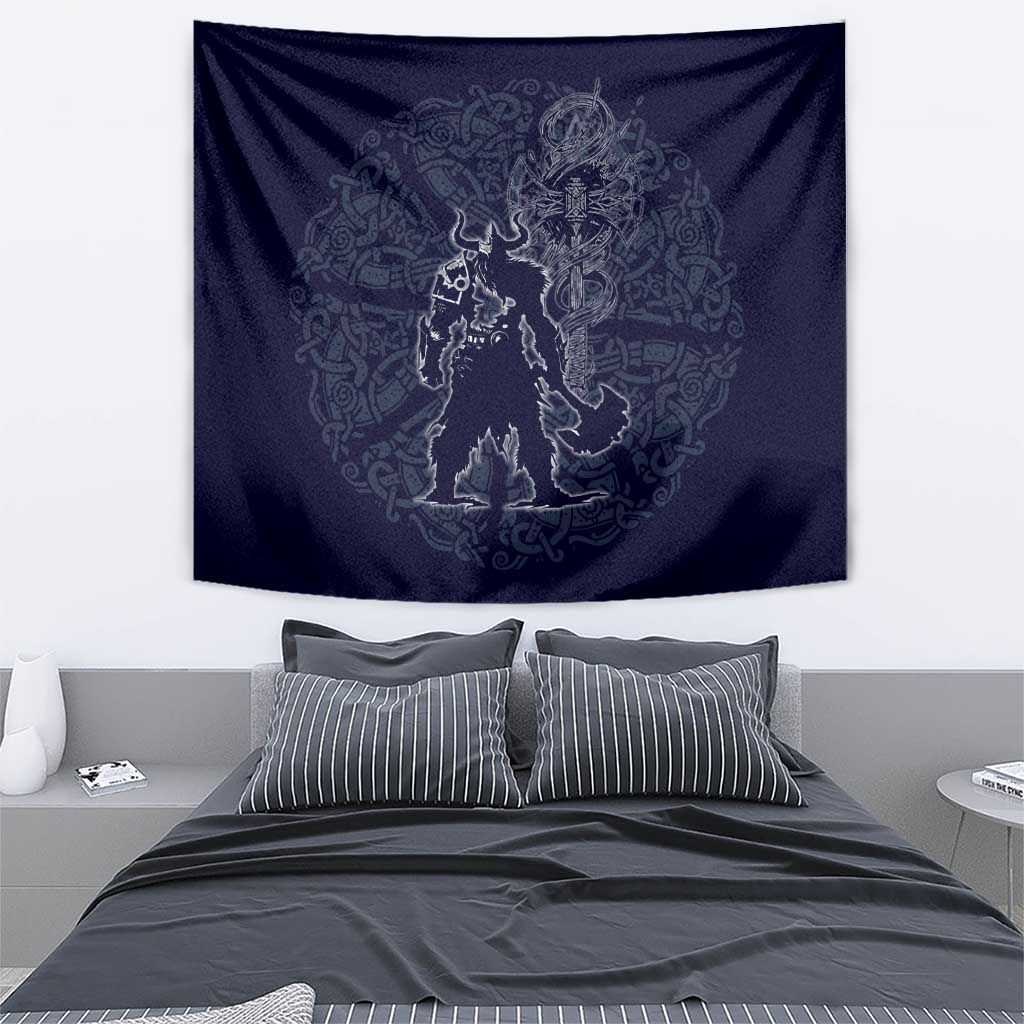 Odin Silhouette with Raven and Valknut Tapestry Nordic Mythology Line Art Illustration