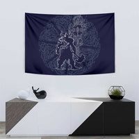 Odin Silhouette with Raven and Valknut Tapestry Nordic Mythology Line Art Illustration