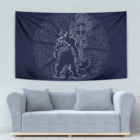 Odin Silhouette with Raven and Valknut Tapestry Nordic Mythology Line Art Illustration