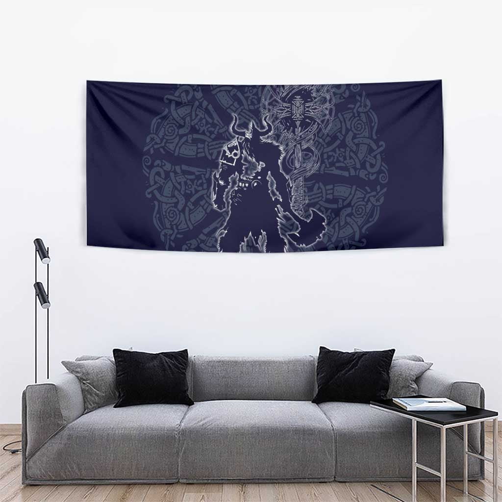 Odin Silhouette with Raven and Valknut Tapestry Nordic Mythology Line Art Illustration