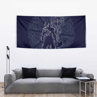 Odin Silhouette with Raven and Valknut Tapestry Nordic Mythology Line Art Illustration