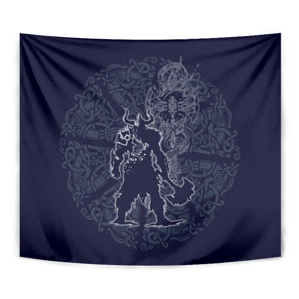 Odin Silhouette with Raven and Valknut Tapestry Nordic Mythology Line Art Illustration