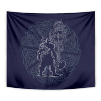 Odin Silhouette with Raven and Valknut Tapestry Nordic Mythology Line Art Illustration