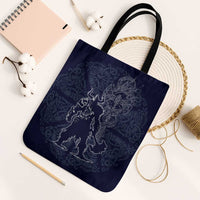 Odin Silhouette with Raven and Valknut Tote Bag Nordic Mythology Line Art Illustration