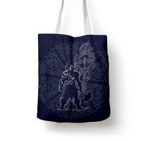 Odin Silhouette with Raven and Valknut Tote Bag Nordic Mythology Line Art Illustration