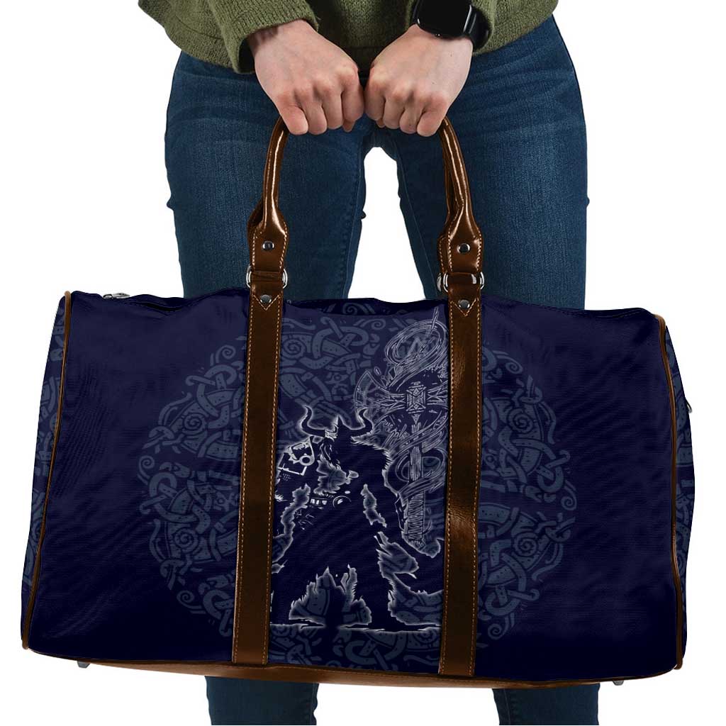 Odin Silhouette with Raven and Valknut Travel Bag Nordic Mythology Line Art Illustration
